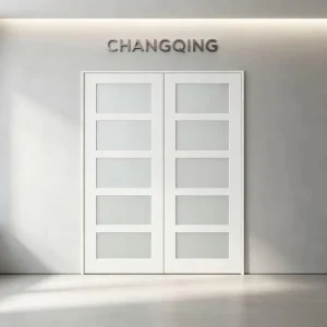 Primed 5-Panel Solid Wood Shaker Interior Double Glass Door Slab