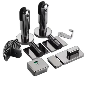 Public Restroom Partition Hardware Accessories Stainless Steel Gunmetal Black Hinge Door Lock Support Foot Hook