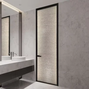 Push-Pull Glass Door for Apartment Bathroom, Aluminum Alloy Frame, Frosted Glass, Handle and Lock, Sound Insulation