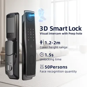 QB50 Smart Door Lock with 3D Face Recognition, Fingerprint, Camera, Aluminum, WiFi App Remote Control