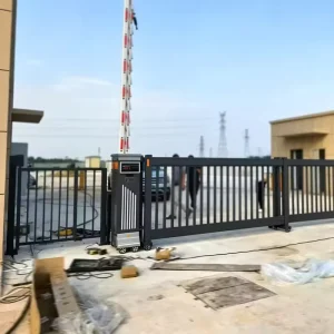 Quiet Operation Black Aluminum Alloy Trackless Industrial Sectional Sliding Gate for Outdoor Security