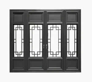 RG75 Antique Design Aluminum Alloy Casement Glass Entrance Door Chinese Style