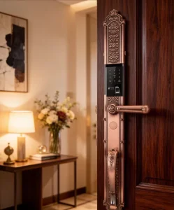 Red Antique Zinc Alloy Villa Door Lock for Aluminum Doors Smart Automatic Sliding Cover with Built-in Doorbell