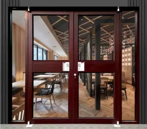 Reddish Brown Half Glass Modern Style Door with Sidelights Entry Hotel Hospital Windproof Commercial Aluminum Door Custom Size