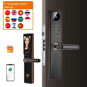 Remote Control Smart Door Lock with 3D Face Recognition, Camera, Aluminum Construction, and Fingerprint Access