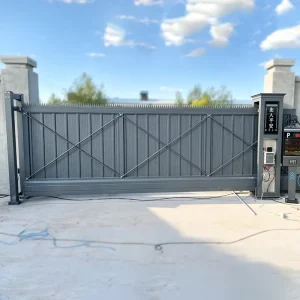 Remote-Controlled Black Trackless Aluminum Alloy Sectional Sliding Gate for Residential Community Main Entrance