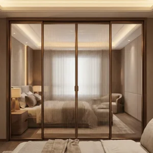 Residential Balcony Sunroom Entrance Safety Glass Powder Coated Metal Sliding Glass Door