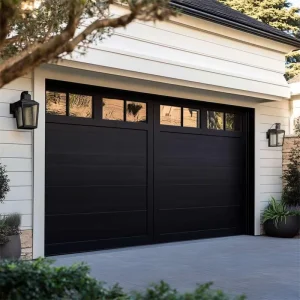 Residential Modern Aluminum Alloy 9 ft x 7 ft Insulated Panel Matte Black Anti-Theft Garage Door with Slim Glazing