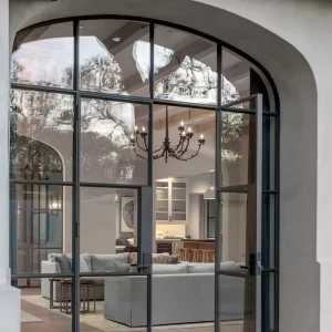 Residential Soundproof Arched Glass French Steel Interior Door