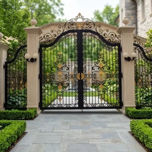 Residential Wrought Iron Automatic Swing Driveway Gate for Main Entrance