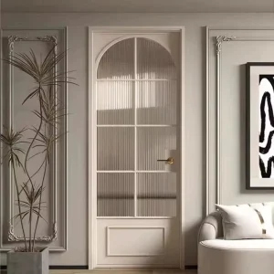 Retro Arched Interior Doors with Aluminium Frame Tempered Fluted Glass Shower Door for Bathroom