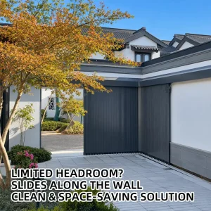 Retro Commercial Residential Custom Side-Sliding Sectional Garage Door Aluminum Electric Curved Track Low Ceiling