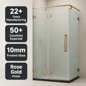 Rose Gold 10mm Frameless Frosted Glass Single Hinge Sliding Shower Cabin Shower Door For Hotel Bathroom