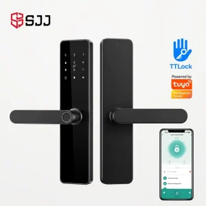 S1H-Y07 Aluminium Alloy Smart Lever Door Lock with Fingerprint App Control Key Password Card Access for Doors