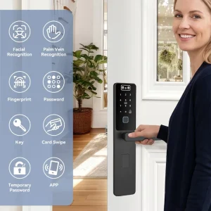 S869MAX CNC-Machined Smart Door Lock with 3D Face ID, Palm Vein, Fingerprint, WiFi App, and Remote Control
