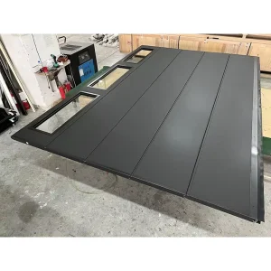 Sectional Insulated Sandwich Steel Garage Door, Black Flat Panel, Remote-Controlled Automatic Overhead Lift, Transparent Panels