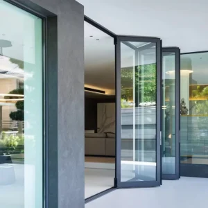 Security Aluminum Folding Door with Tempered Glass, Pry-Resistant, for Outdoor Retail Storefronts and Villas