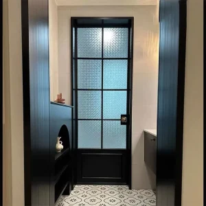 Shower Door with Aluminium Frame and Tempered Glass Retro Black Style for Bathroom Restroom