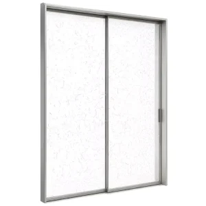 Silver Brushed Aluminum Sliding Glass Bathroom Door with Frosted Rain-Texture Glass