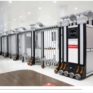Silver Stainless Steel Automatic Telescopic Gate with Double Entrance for Outdoor Use