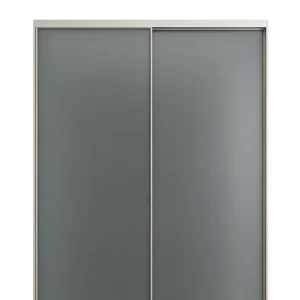 Silver White Aluminum Frame Two-Panel Sliding Door with Deep Gray Frosted Glass