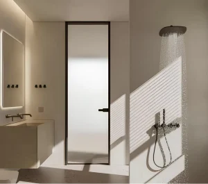 Single-Pane Tempered Frosted Glass Kitchen Door with Aluminum Alloy Frame