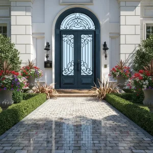 Single Wrought Iron Automatic Sliding Gate with Glass for Main Entrance
