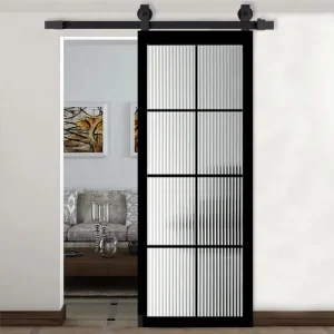 Sliding Modern Aluminum Alloy Glass Interior Barn Door Tempered Manual Waterproof Fiberglass Heat Insulating