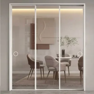 Slim Aluminium Frame Tempered Glass Sliding Partition Door for Dining Room Balcony Office