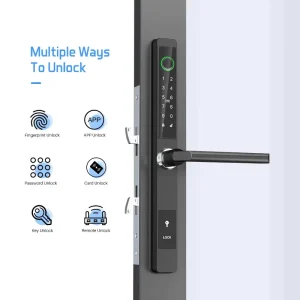 Slim Fingerprint Aluminum Smart Door Lock with BLE and WiFi App for Narrow-Profile UPVC and Wooden Doors