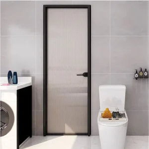 Slim Frame Aluminum Bathroom Door With Frosted Glass