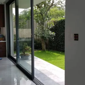 Slim Frame Black Aluminum Multi-Panel Tempered Glass Patio Sliding Door for Bedrooms