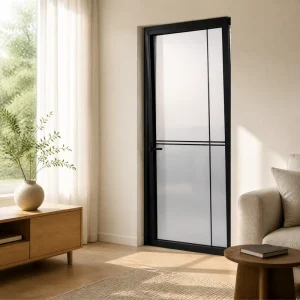 Slim Frame French Design Water Resistant Glass Partition Door Aluminum Frameless Interior Door for Modern Living Room Bathroom