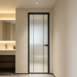 Slim Frame Grey Aluminum Glass Casement Door with Frosted Privacy Glass and Anti-Corrosion Finish for Wine Cellar