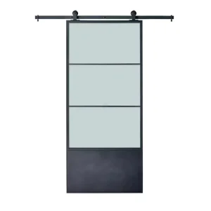 Slim Frame Interior Shower Kitchen Sliding Barn Door with Frosted Glass