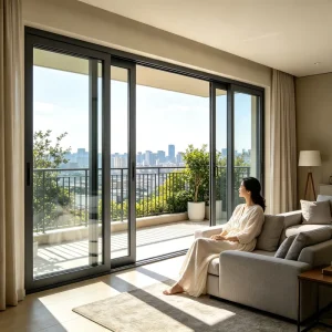 Slim Thermal Break Aluminum Double-Glazed Soundproof Sliding Door for High-Rise Balcony