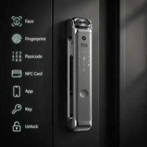 Smart 3D Face Recognition WiFi Aluminum Alloy Door Lock with Cloud Storage and Outdoor Camera