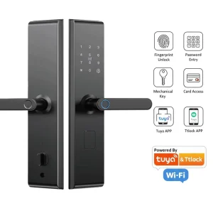 Smart Biometric Door Lock with Cloud Support, App, and Aluminum Alloy Construction for Wood Doors