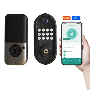 Smart Door Lock Digital Biometric Fingerprint Passcode Mechanical Key Unlock Bluetooth for Bedroom Apartment Wooden Door