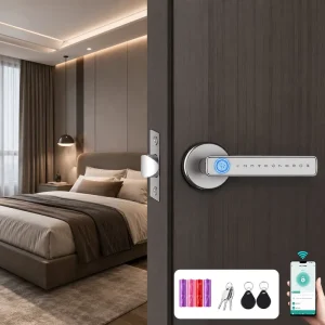 Smart Door Lock with App, Fingerprint and Password Unlock, Keyless Handle for Bedroom and Home Doors
