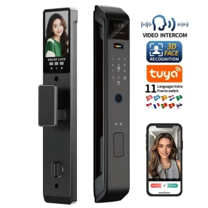 Smart Door Lock with Electronic Keypad, NFC, 3D Face Recognition, Digital Code, Key, Fingerprint, and WiFi