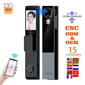 Smart Door Lock with Face and Fingerprint Recognition, WiFi App, IP Cloud Storage, Aluminum Alloy, 15 Languages