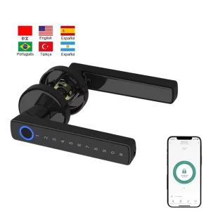 Smart Door Lock with Handle Aluminium Alloy Keyless Lock Fingerprint Password Card Unlock for Main Door