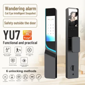 Smart Door Lock with Large Screen, Face Recognition, and Cat-Eye Camera for Steel and Glass Doors with WiFi Cloud Connectivity