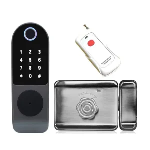 Smart Electronic Fingerprint Password Rim Door and Gate Lock with Cloud Storage, AA 1.5V Battery, and RF433 Remote Control