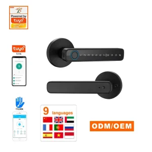 Smart Fingerprint Door Handle Lock App Remote Control Cloud WiFi Aluminum Alloy Keyless Entry Wood Door