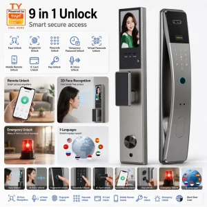 Smart Front Door Lock with Camera, Fingerprint, and 3D Face Recognition for Hotel