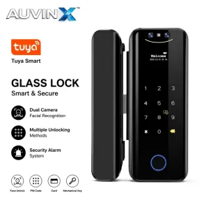 Smart Glass Door Lock with Camera, Fingerprint, Password, Face ID, Card, and Wi-Fi Access for Sliding and Glass Doors