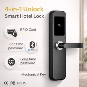 Smart Hotel Door Lock System with WiFi Code Password Card Key Unlock for Wood Doors with Cloud Storage