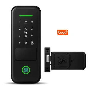 Smart Rim Lock with Waterproof Fingerprint, RFID Card, Code, Cloud Memory, and App Access for Wood and Metal Gates